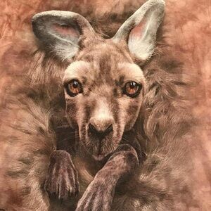 MENS THE MOUNTAIN KANGAROO SHIRT SMALL TAN CREAM NATURE AUSSIE AUSTRALIAN